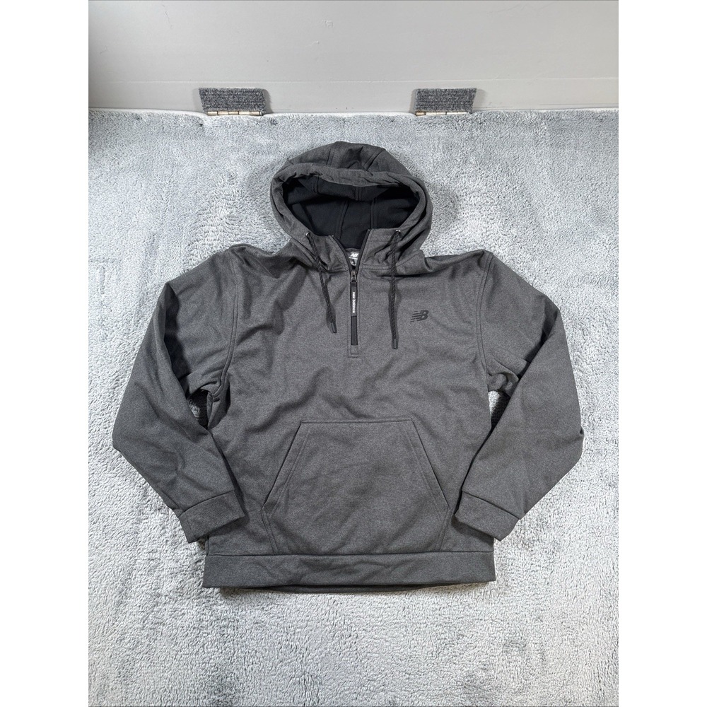 NWT New Balance Soft Touch Fleece Lined 1/4 Zip Hooded Jacket Grey Men's Medium
